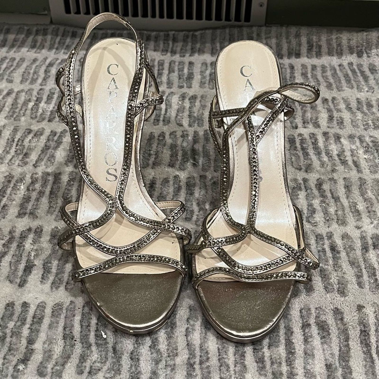 Vintage Caparros Stiletto Rhinestone Strappy High Heels Sz 9.5 B Size US 9.5 / IT 39.5 - 1 Thumbnail