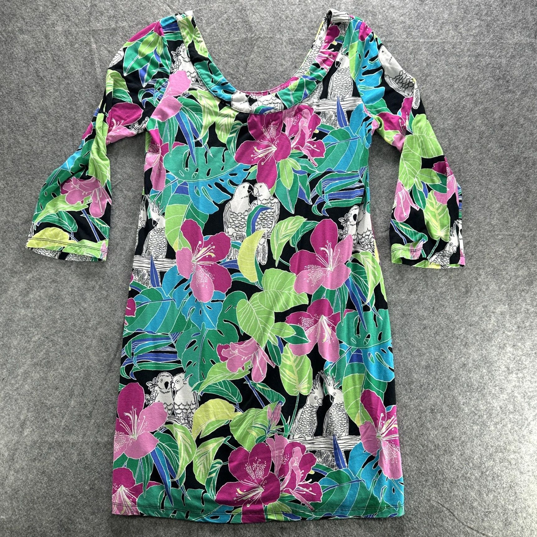 Tori Richard Tori Richard Dress Womens Large Black Tropical Parrot Floral 3/4 Sleeve Size L / US 10 / IT 46 - 2 Thumbnail