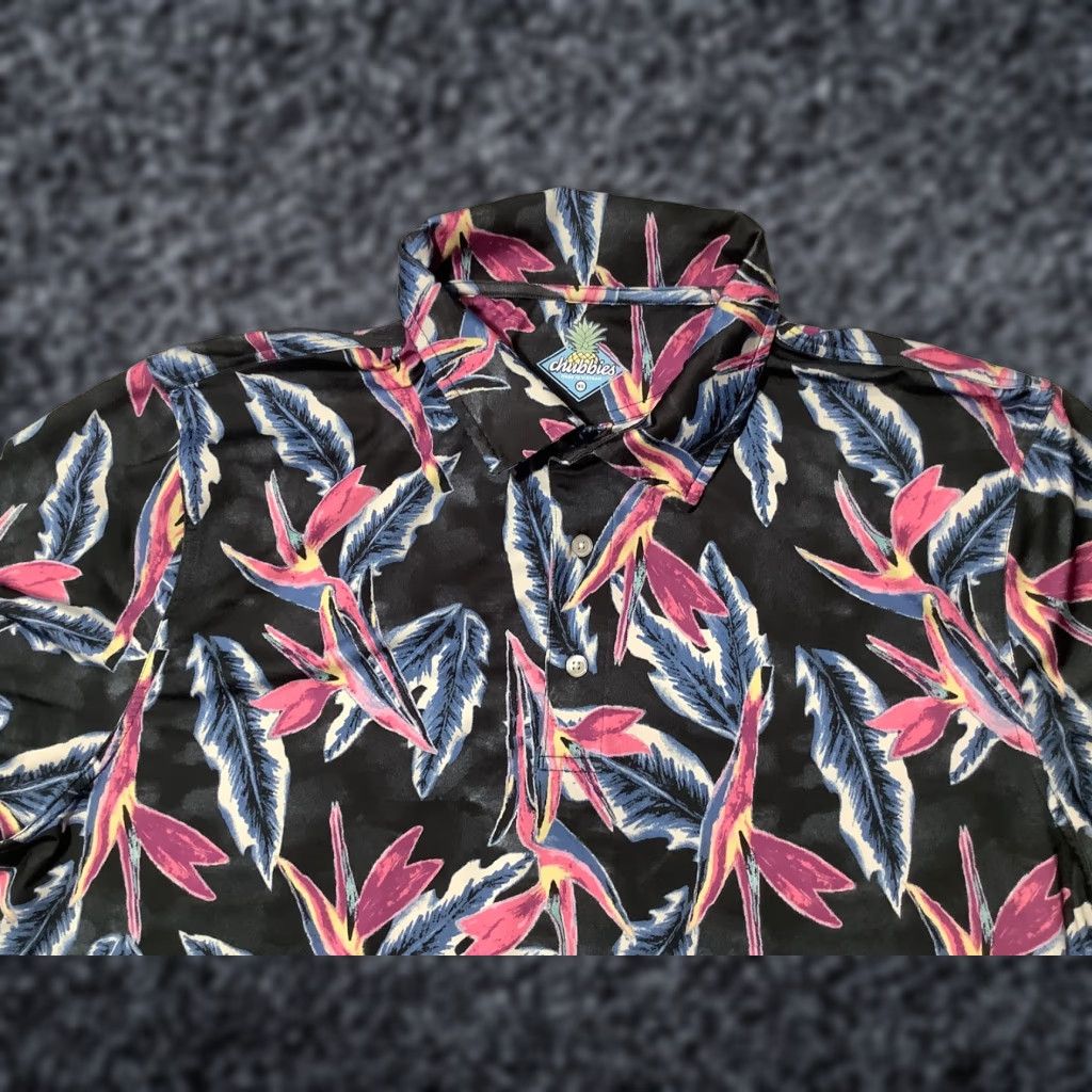 Chubbies Chubbies Polo Shirt Mens XL Black Tropical Bird Paradise Floral Performance Stretch Moisture Wicking Quick-Dry Bamboo Polyester Spandex Size US XL / EU 56 / 4 - 1 Thumbnail