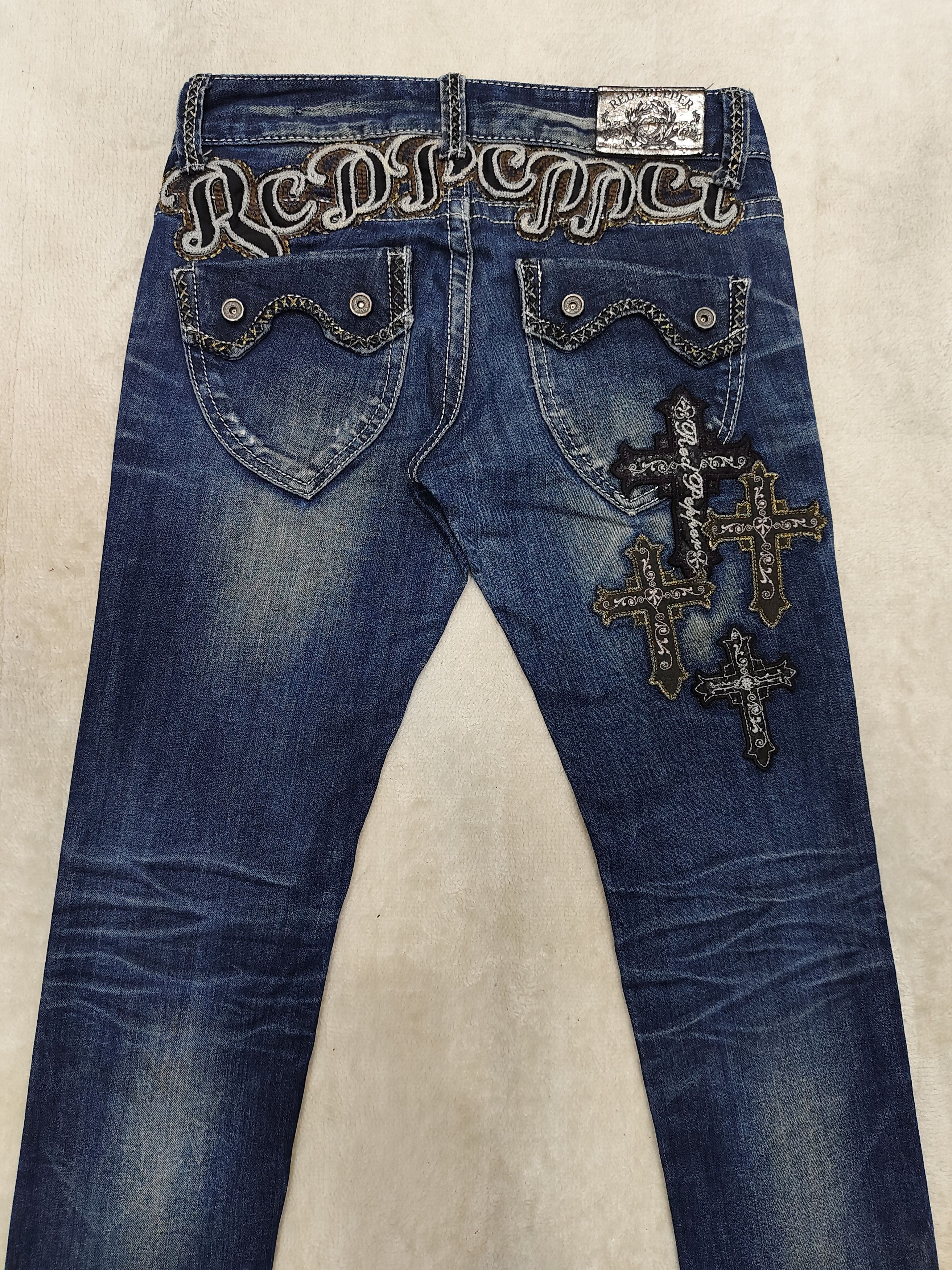 Japanese Brand SICK❤️‍🔥Redpepper 🇯🇵 Cross Embroidered Ripped Jeans Size 30" / US 8 / IT 44 - 2 Thumbnail
