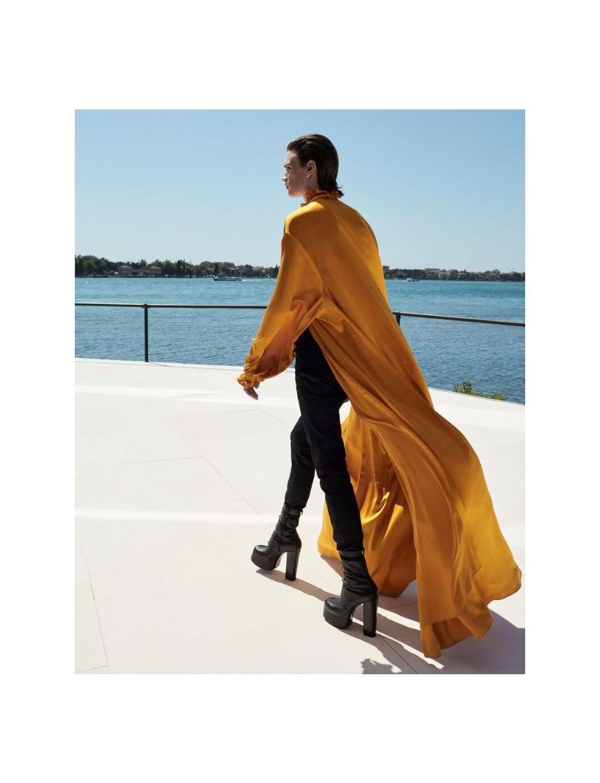 oc11z10425 Victorian Cloak in Washed Satin Silk in Yellow