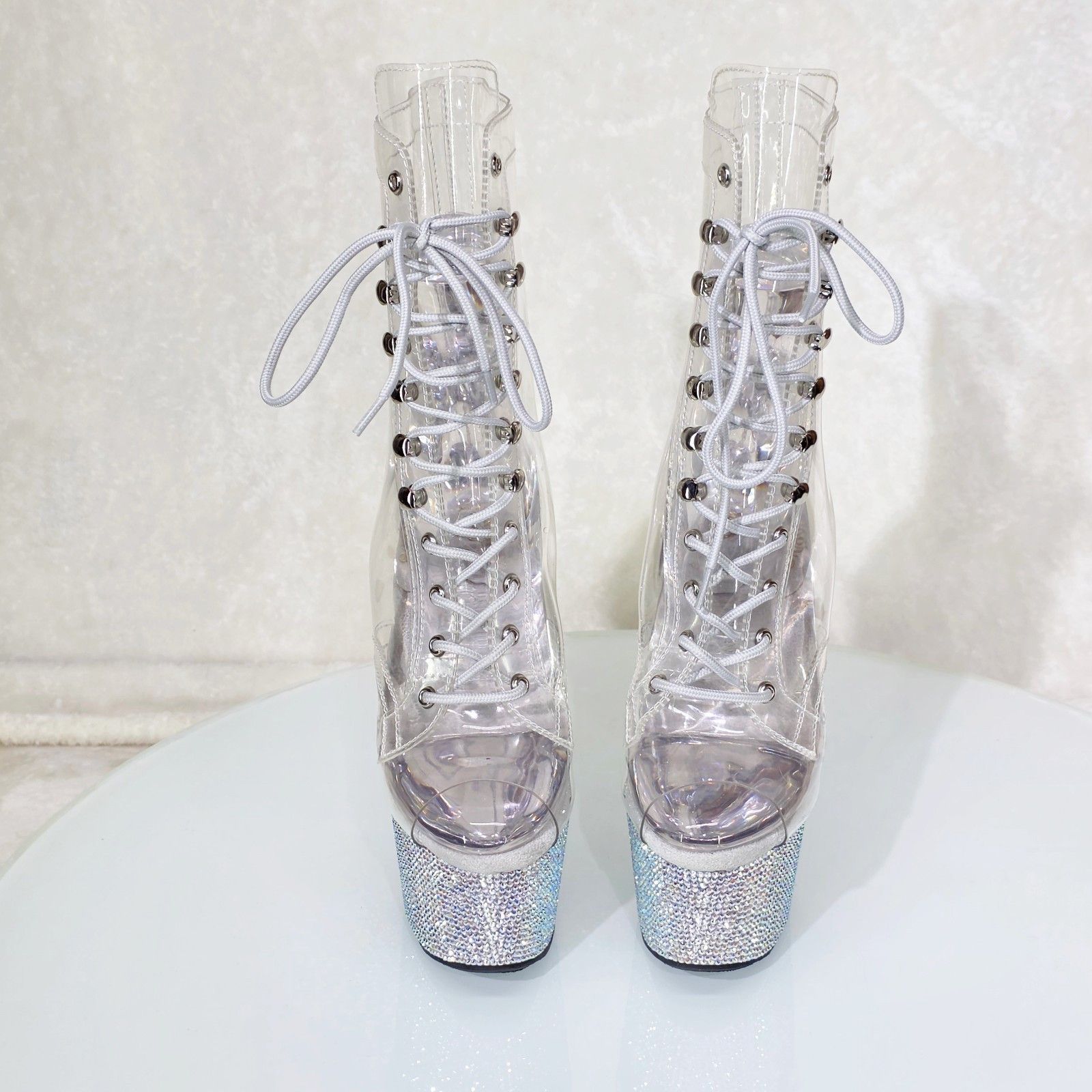 Other Bejeweled Rhinestone Platform Open Toe Ankle Boots High Heel Size US 6 / IT 36 - 6 Thumbnail