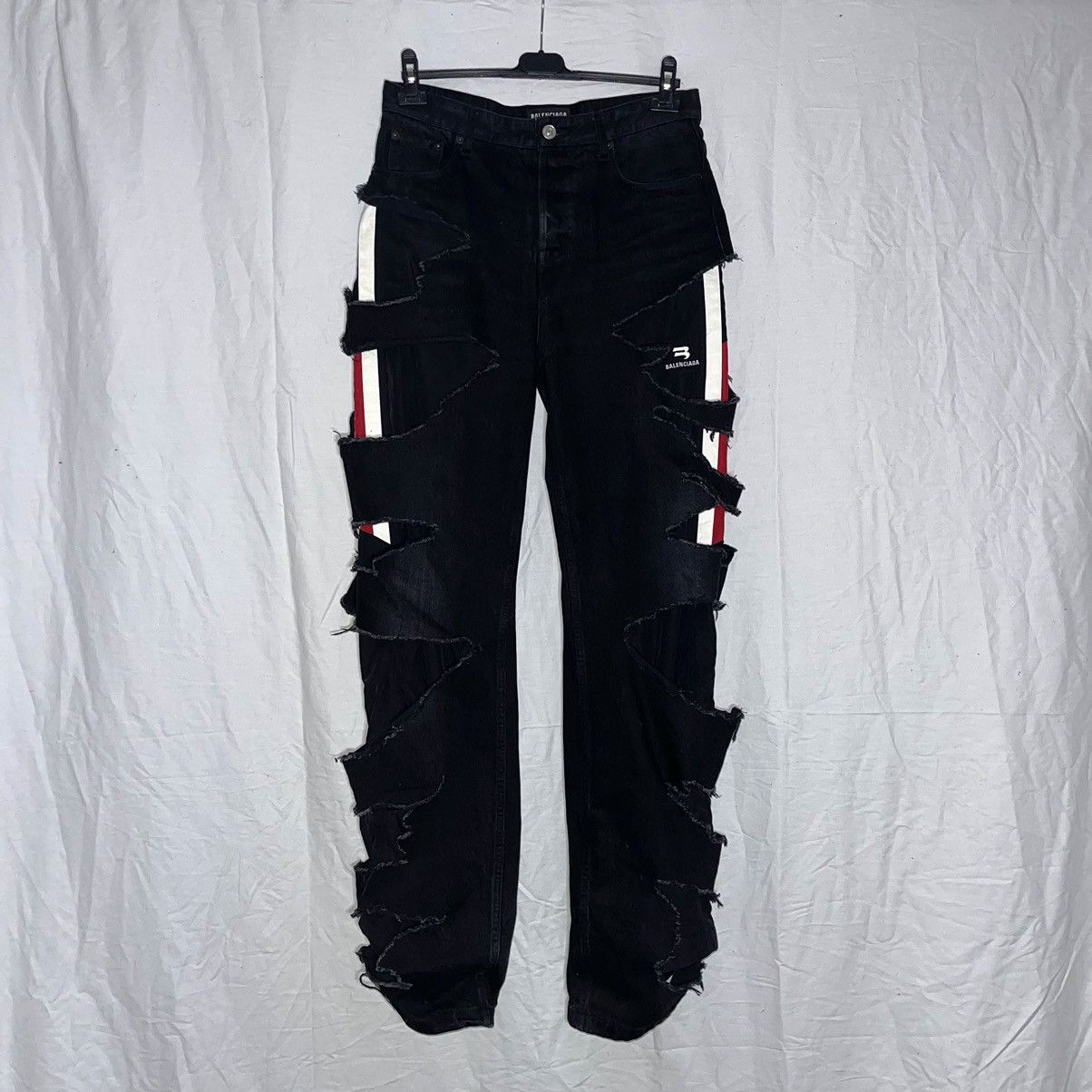 image of Balenciaga Aw21 "afterworld" Slashed Denim in Black, Men's (Size 30)