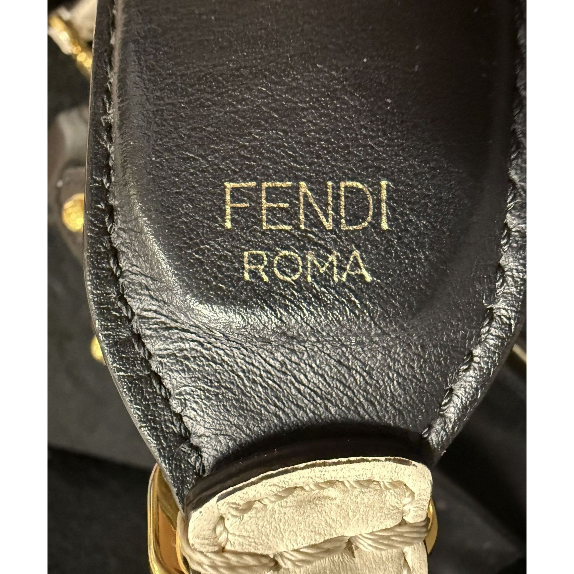 Fendi Fendi Roma Black & Gold Leather Shoulder Bag With Logo Strap Size ONE SIZE - 14 Thumbnail