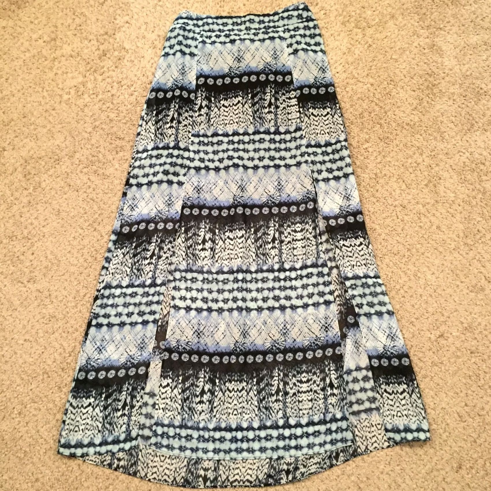 Vintage Maurices Skirt XS Blue Geometric Pull On Maxi Long Lined Lightweight Women Regular Size 26" / US 2 / IT 38 - 2 Thumbnail