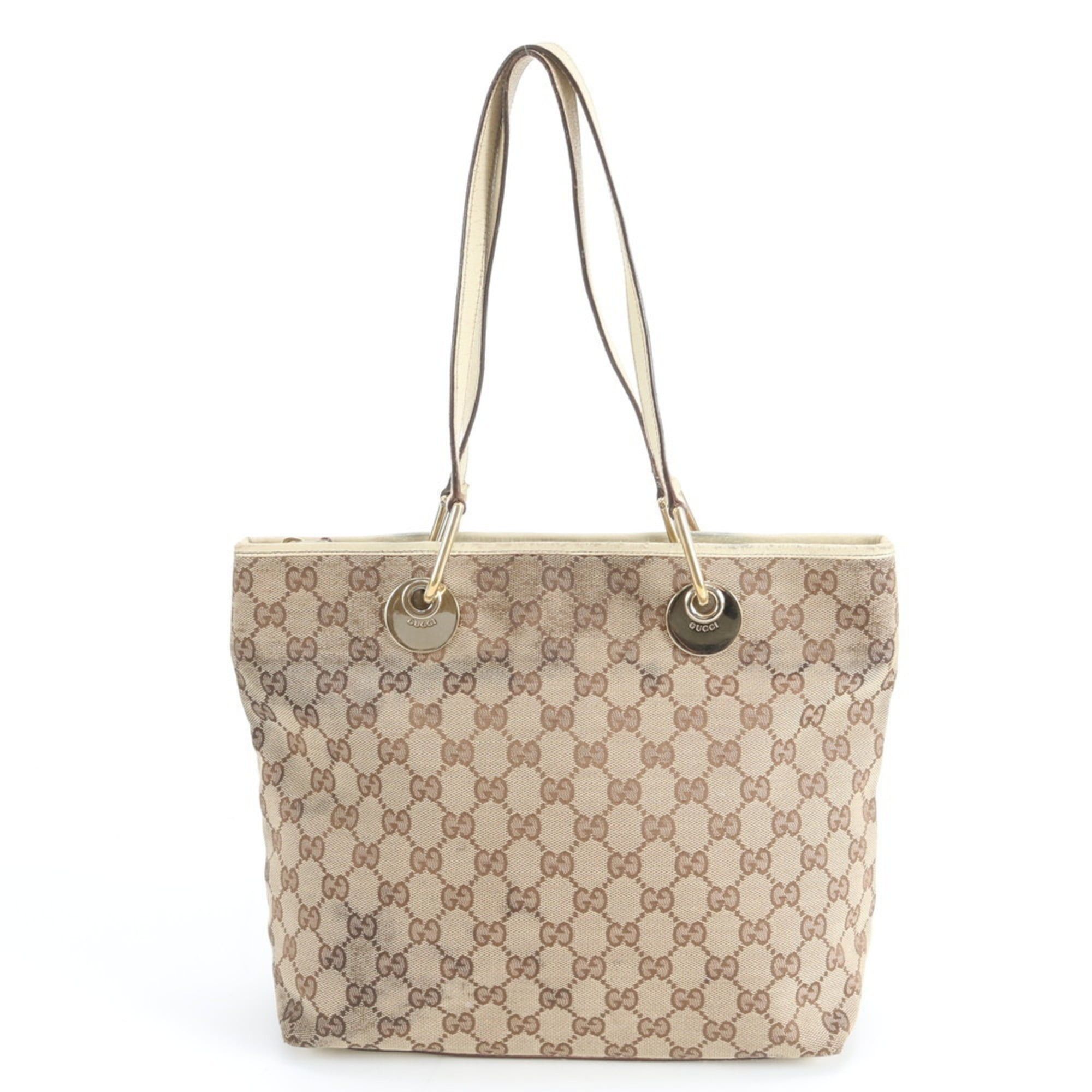 Gucci GG Canvas Eclipse 139552 Leather Tote Bag Shoulder Handbag For Women in Beige