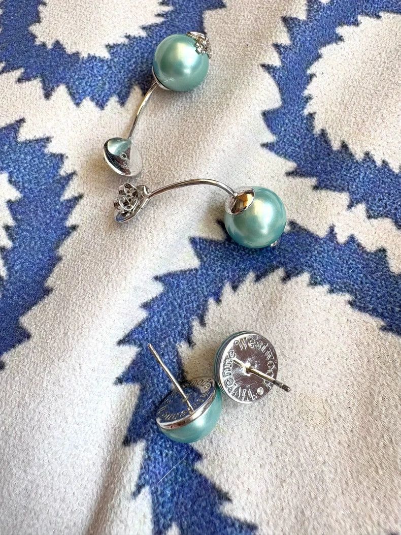 Vivienne Westwood Vivienne Westwood Teal Pearl Stud Earrings Size ONE SIZE - 7 Thumbnail