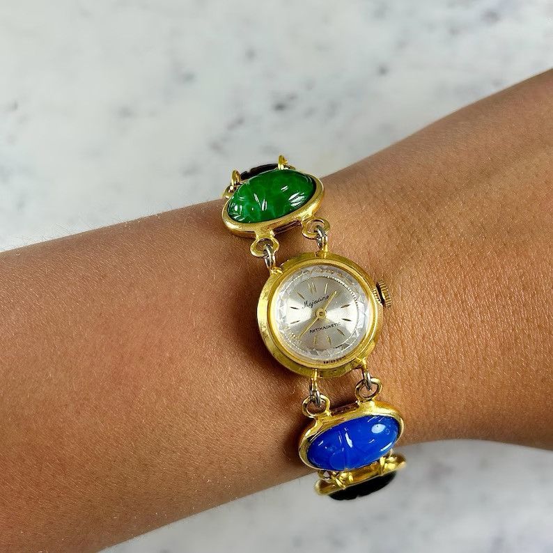 Other Vintage 1980s Majestine Swiss Made Gold Tone Scarab Watch Size ONE SIZE - 2 Thumbnail