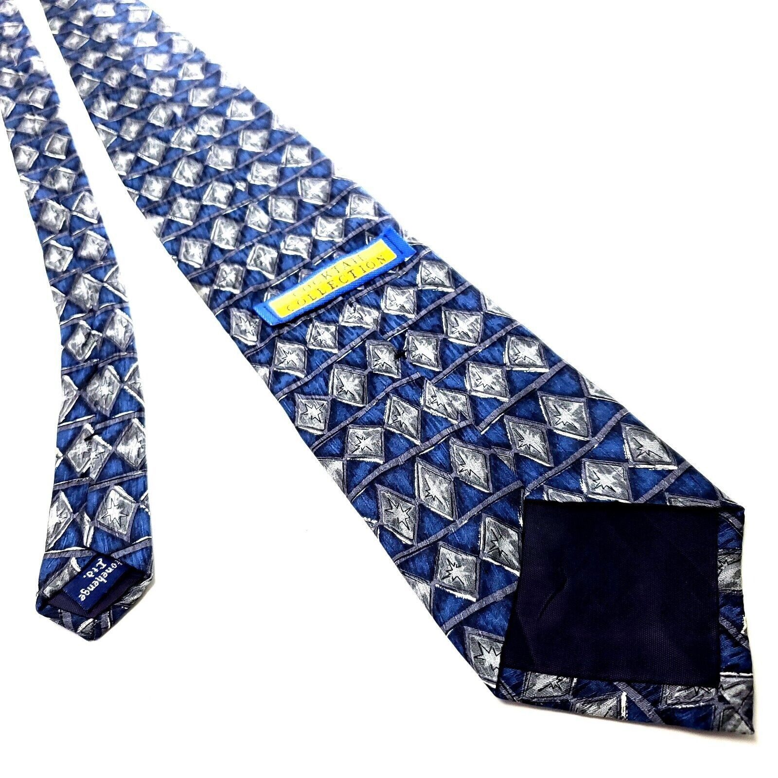 Vintage Cocktail Collection Blue Gray Silk Tie Print Short Geometric Size ONE SIZE - 3 Thumbnail