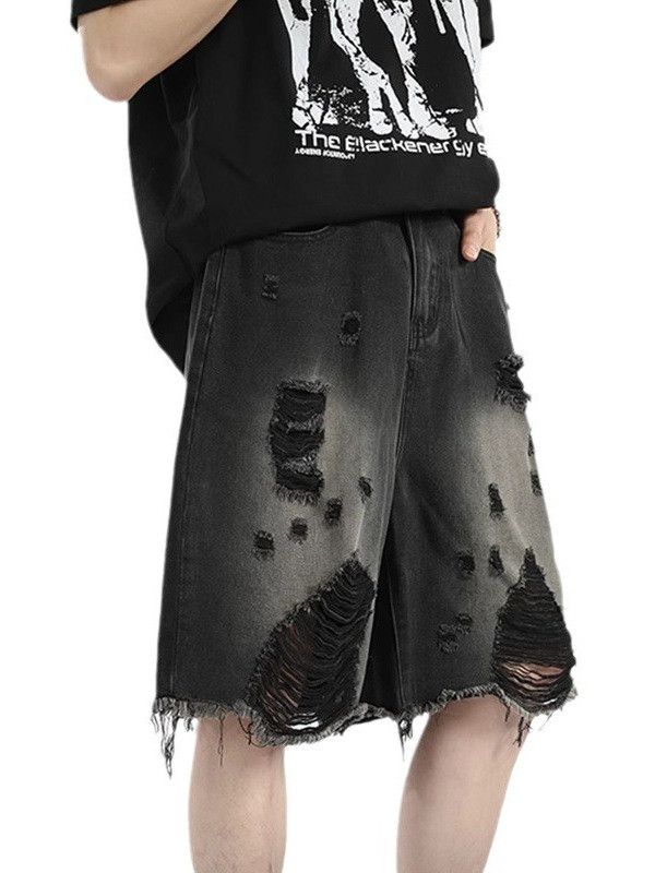 Japanese Brand Retro loose high street ripped denim shorts Size US 32 / EU 48 - 4 Thumbnail