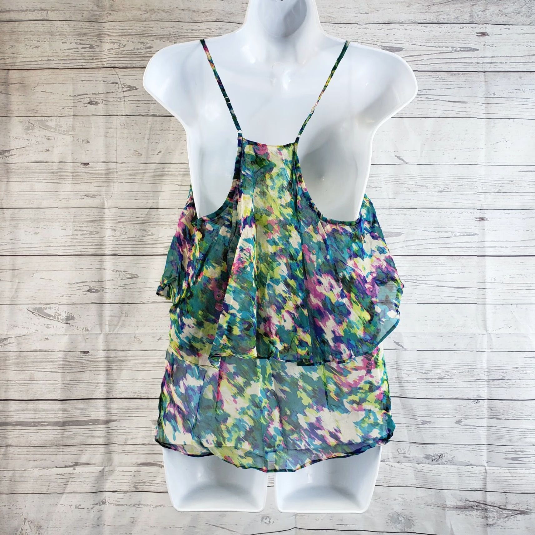 Vintage Tracy Reese Womens Silk Flyaway Tank Sz M Green Purple Tank Sleeveless Silk 100% Silk Basic Top Women Size M / US 6-8 / IT 42-44 - 2 Thumbnail