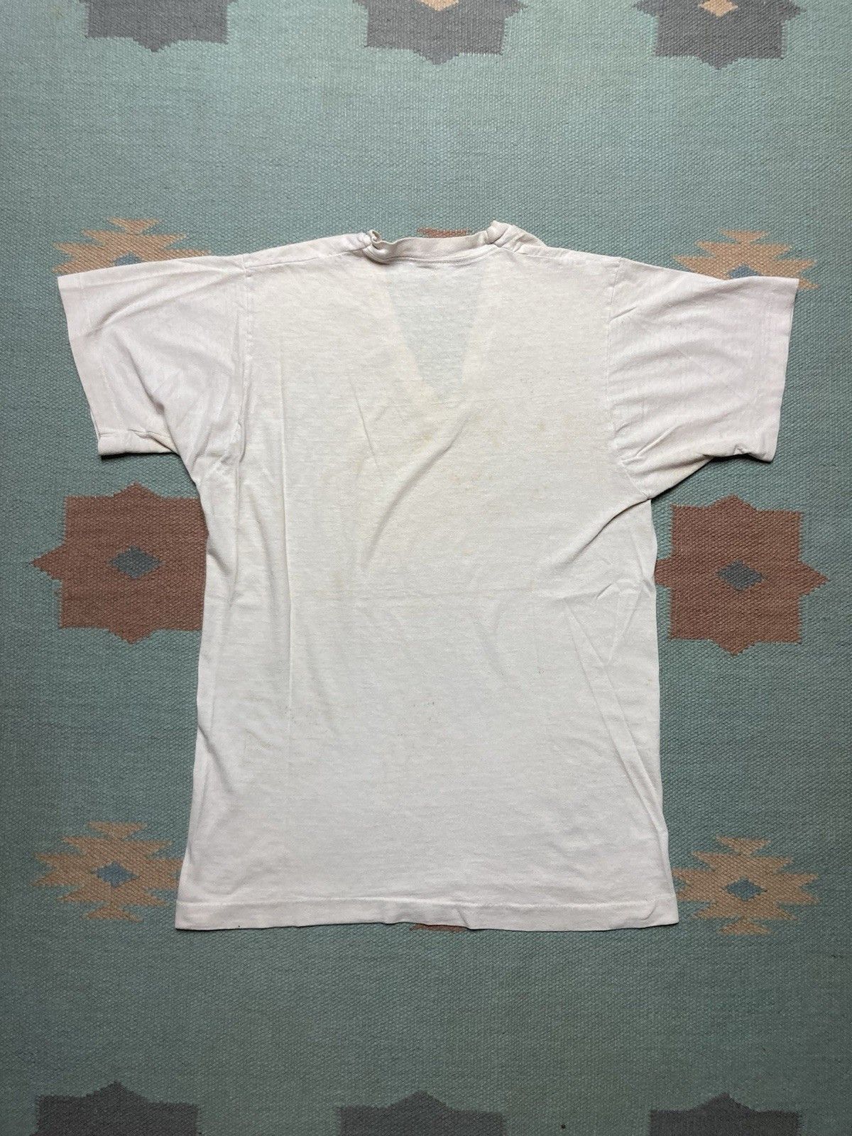 Vintage 70s 80s blank white t shirt v neck grunge soft worn medium Size US M / EU 48-50 / 2 - 7 Thumbnail