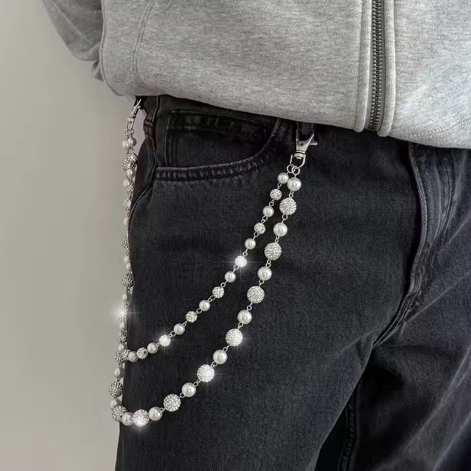 Jewelry Punk Double Layer Acrylic Beads Rhinestone Pants Chain Size ONE SIZE - 4 Thumbnail