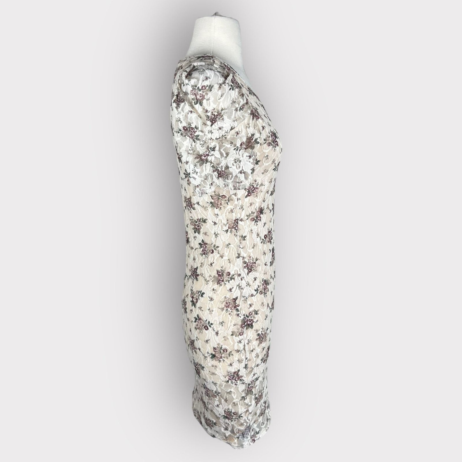 Forever 21 Forever 21 | Taupe Floral Lace Bodycon Dress | Medium Size M / US 6-8 / IT 42-44 - 3 Thumbnail