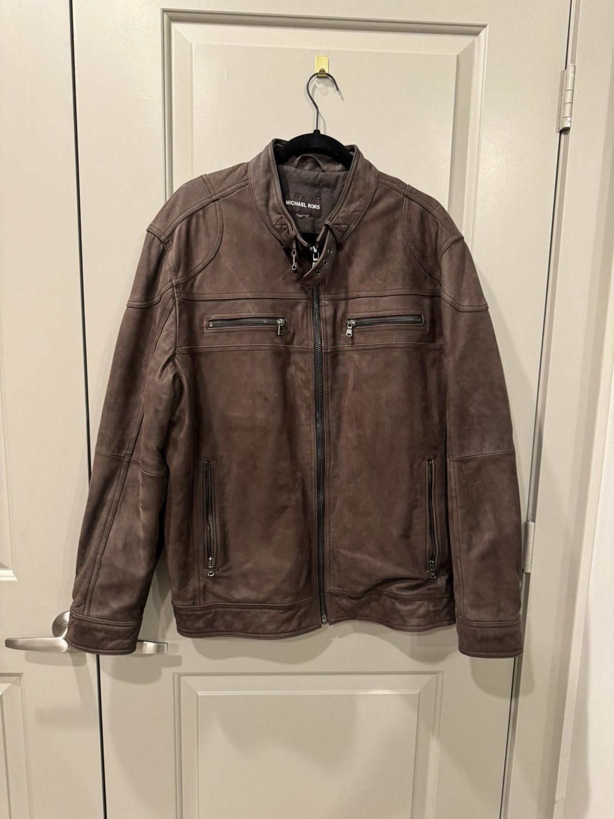 image of Michael Kors Brown Leather Jacket Mk, Men's (Size XL)