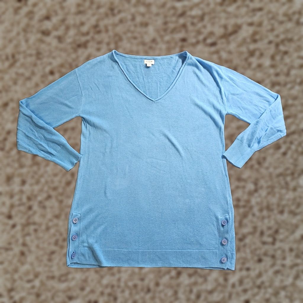 J.Crew J.CREW Sweater Women Size M Blue Linen Blend Side Button Long Sleeve Casual Size M / US 6-8 / IT 42-44 - 1 Thumbnail