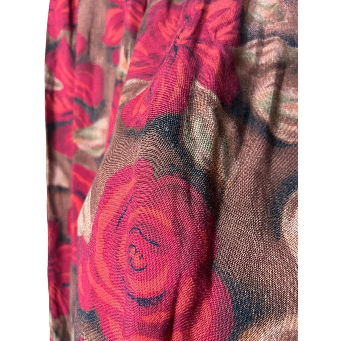 Other Vintage Sag Harbor Petite Red Roses Brown Long Skirt Faux Wr Size 31" - 6 Thumbnail