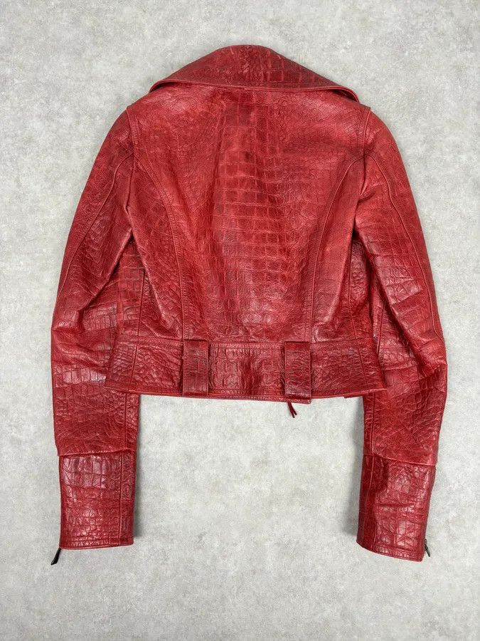 Roberto Cavalli AW2000 Roberto Cavalli Bordeaux Leather Crocodile Embossed Leather Jacket Size S / US 4 / IT 40 - 5 Thumbnail
