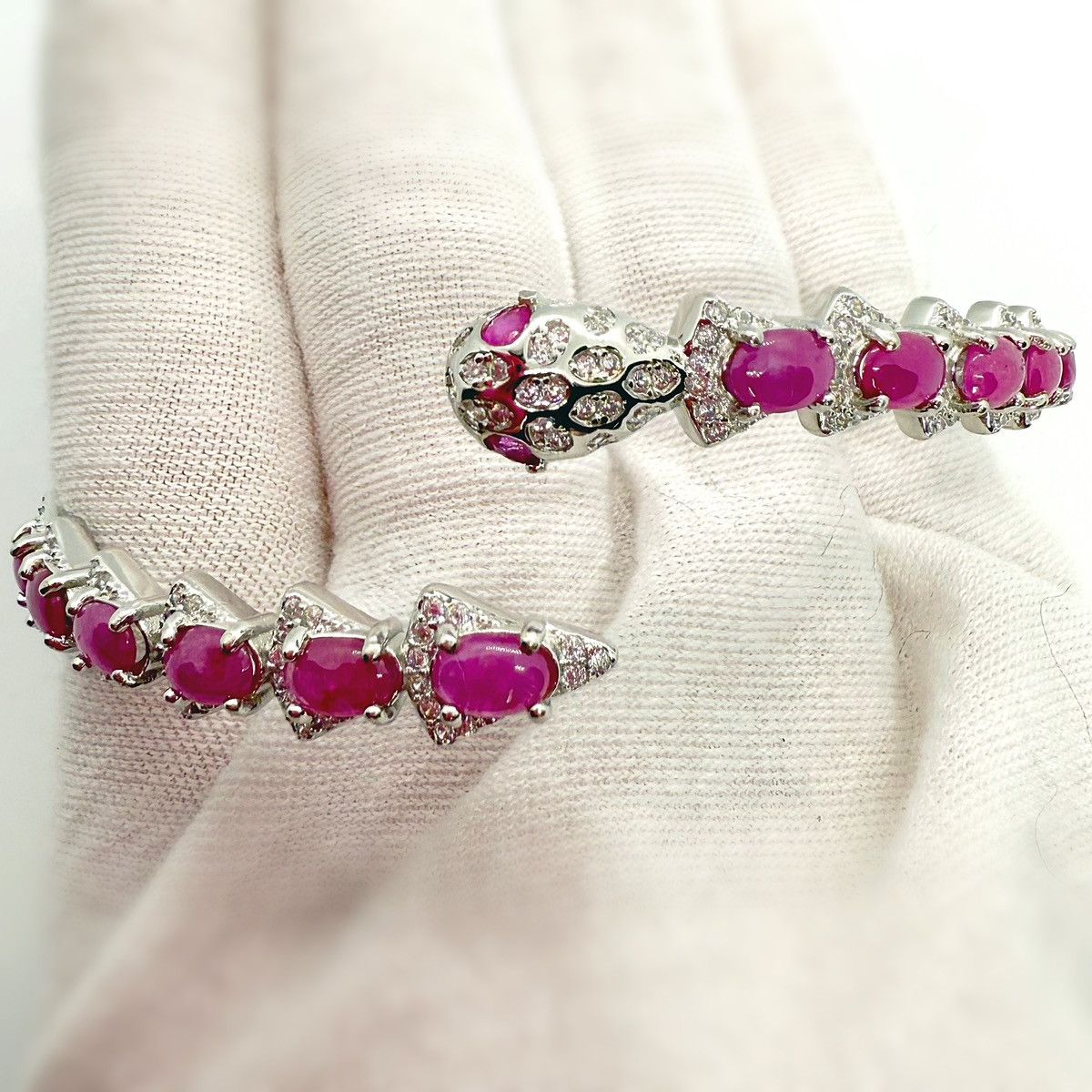Nordstrom 14k White Gold over Silver Ruby Serpent Bracelet! Size ONE SIZE - 1 Thumbnail
