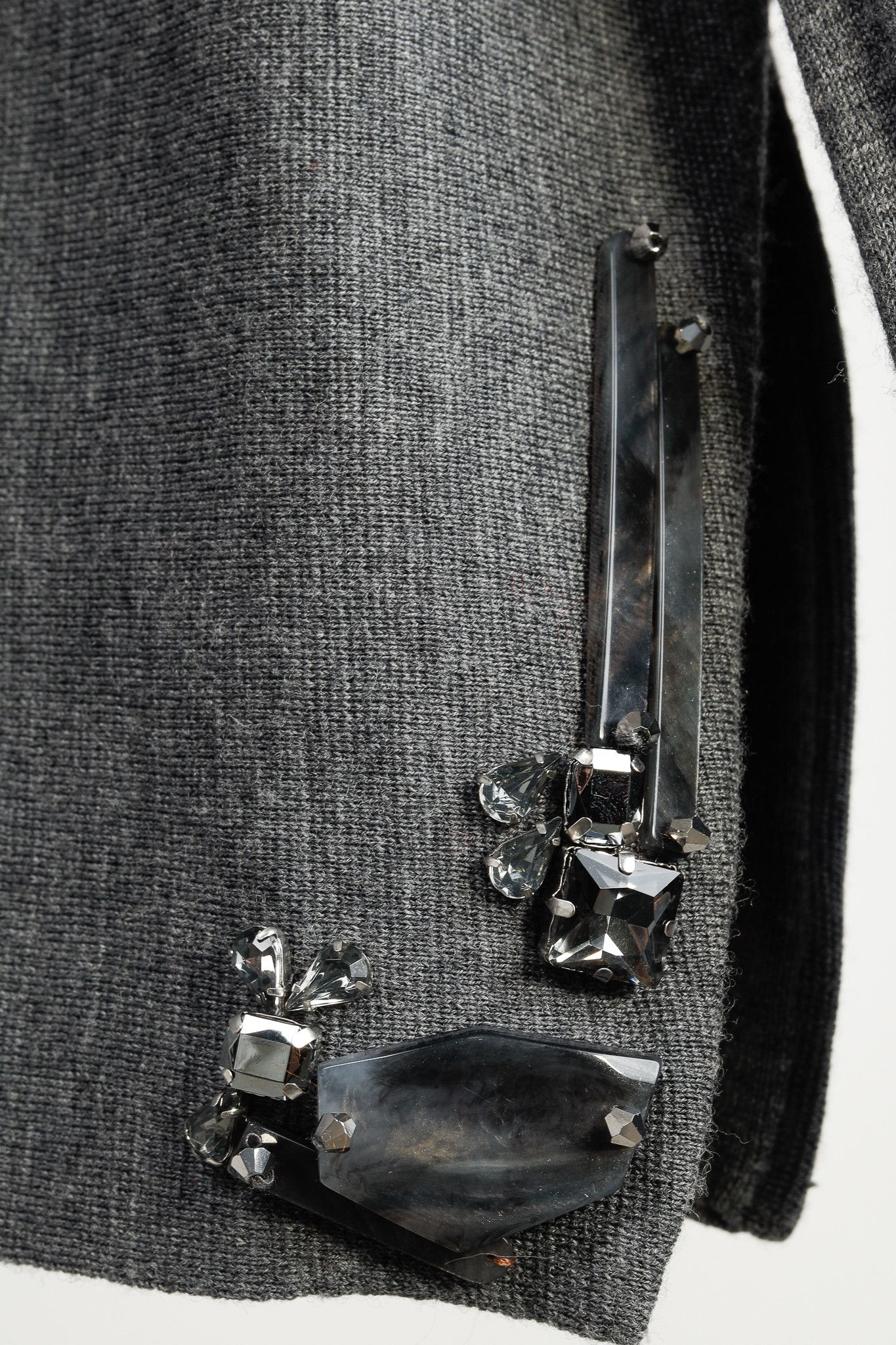 DOROTHEE SCHUMACHER Dorothee Schumacher Grey Wool-Blend Jeweled-Hem Sweater Size L / US 10 / IT 46 - 8 Thumbnail