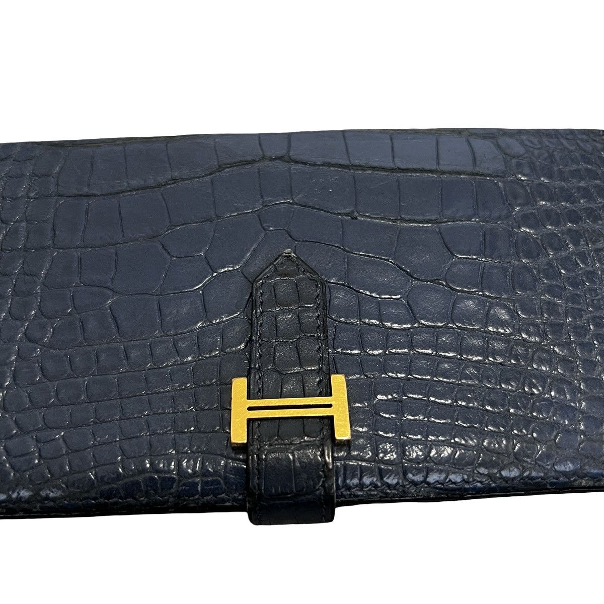 Hermes HERMES Bearn Crocodile Porosus Navy Gold Hardware Wallet Size ONE SIZE - 2 Thumbnail