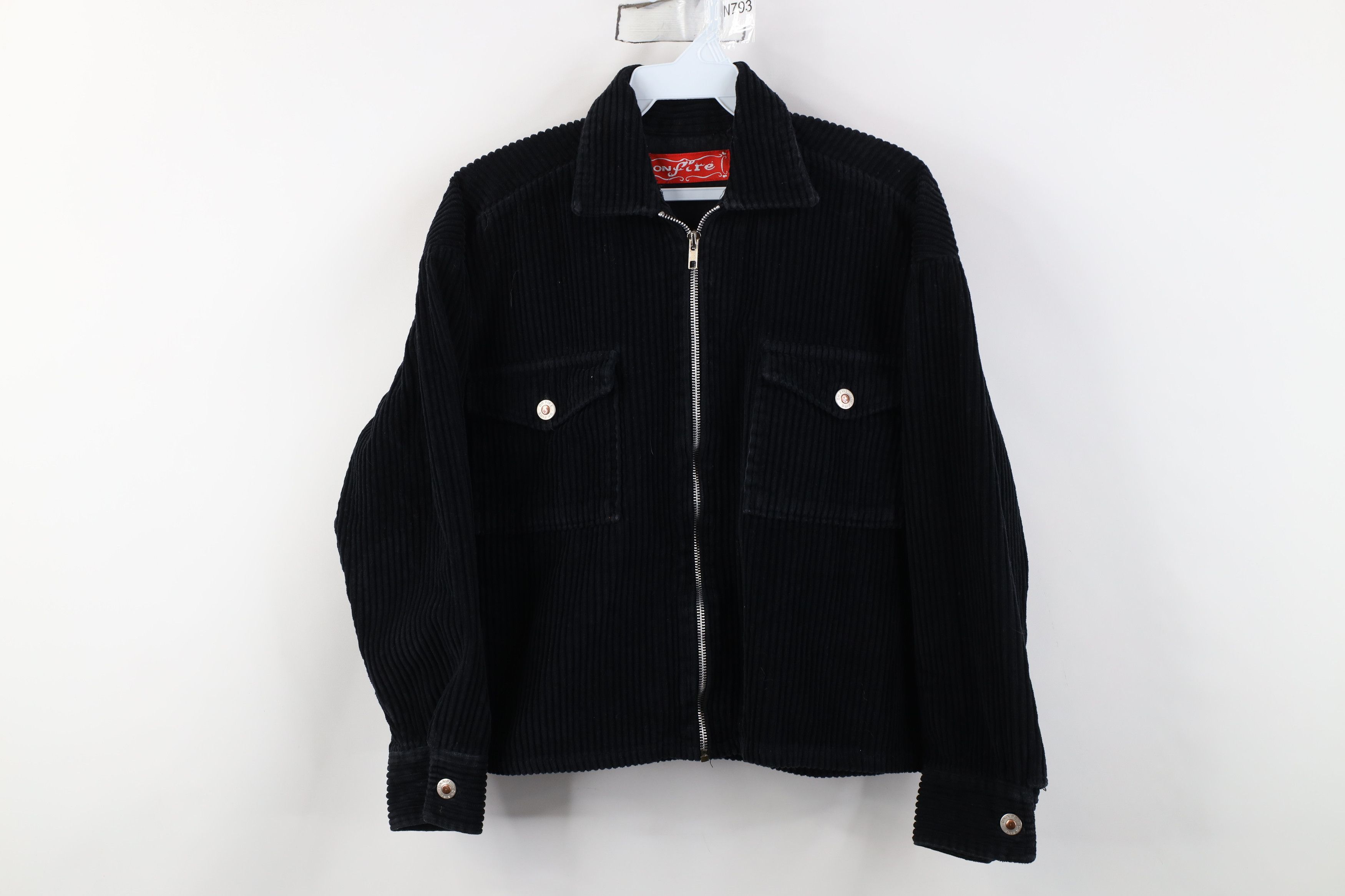 Vintage Vintage 90s Y2K Babydoll Full Zip Corduroy Jacket Black Size S / US 4 / IT 40 - 1 Thumbnail