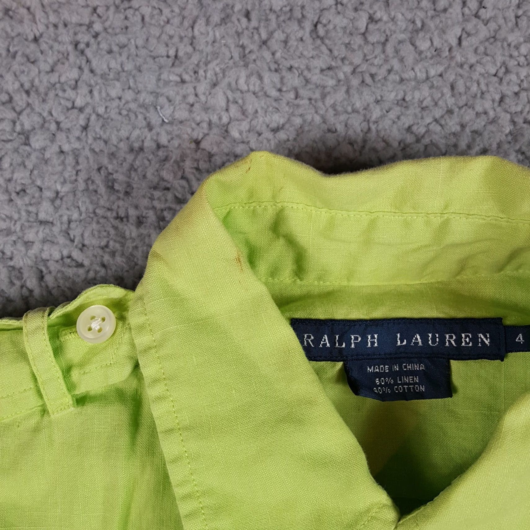 Ralph Lauren VINTAGE Ralph Lauren Button-Up Shirt Shirt Adult XS Lime Green Linen Blend 90s Military Prep USA Men Size US XS / EU 42 / 0 - 4 Thumbnail