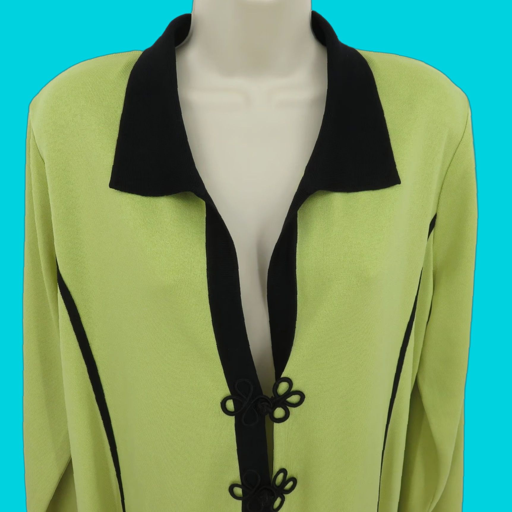 Vintage Misook Cardigan Sweater Women M Green Black Collared Two Button Vintage No Size M / US 6-8 / IT 42-44 - 1 Thumbnail