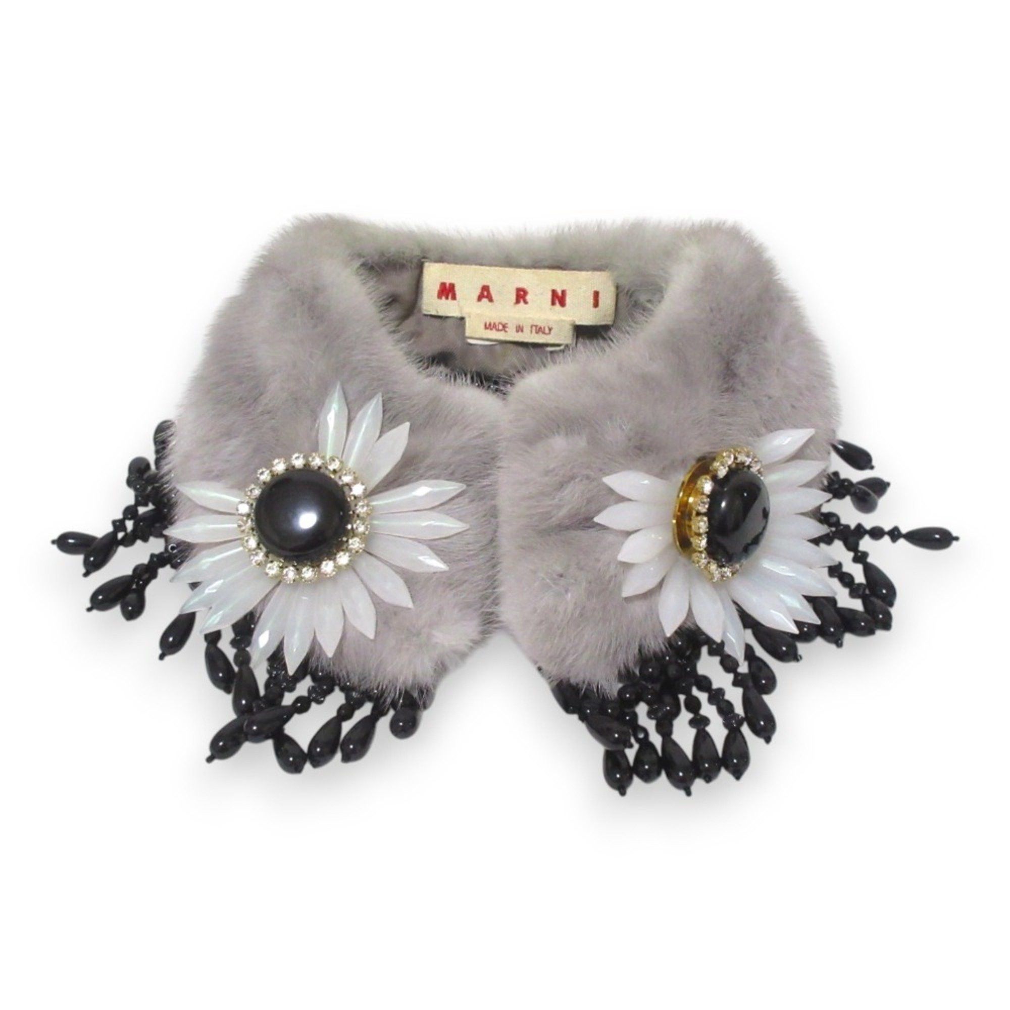 Marni MARNI Mink Tippet Bejeweled Scarf, Collar, Grey, Women's Size ONE SIZE - 1 Thumbnail