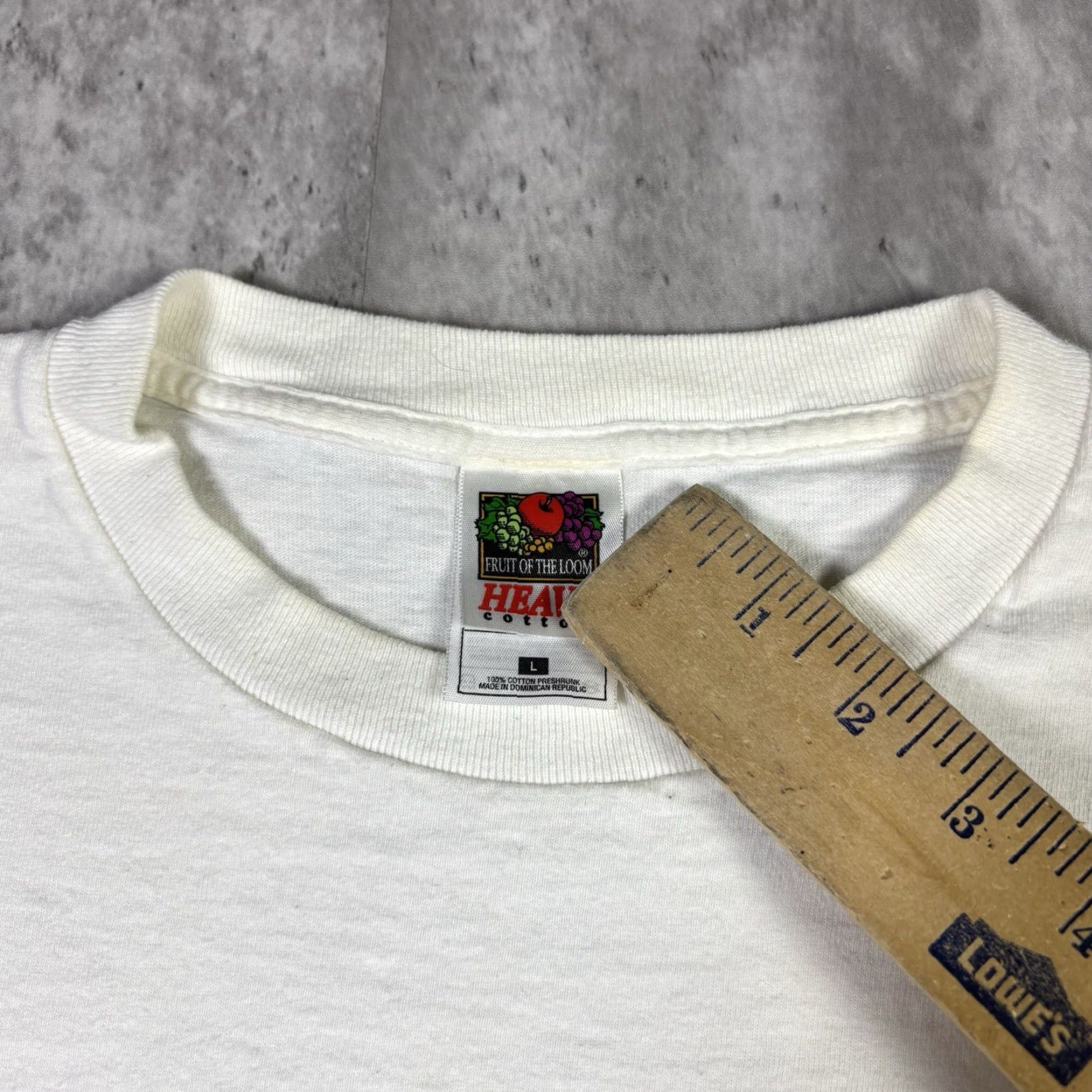 Fruit Of The Loom VINTAGE Fruit of the Loom T-Shirt White Large 1990s 90s Cars Stitch Crew Neck Cotton Blend Short Sleeve Mens Shirt Size US L / EU 52-54 / 3 - 5 Thumbnail