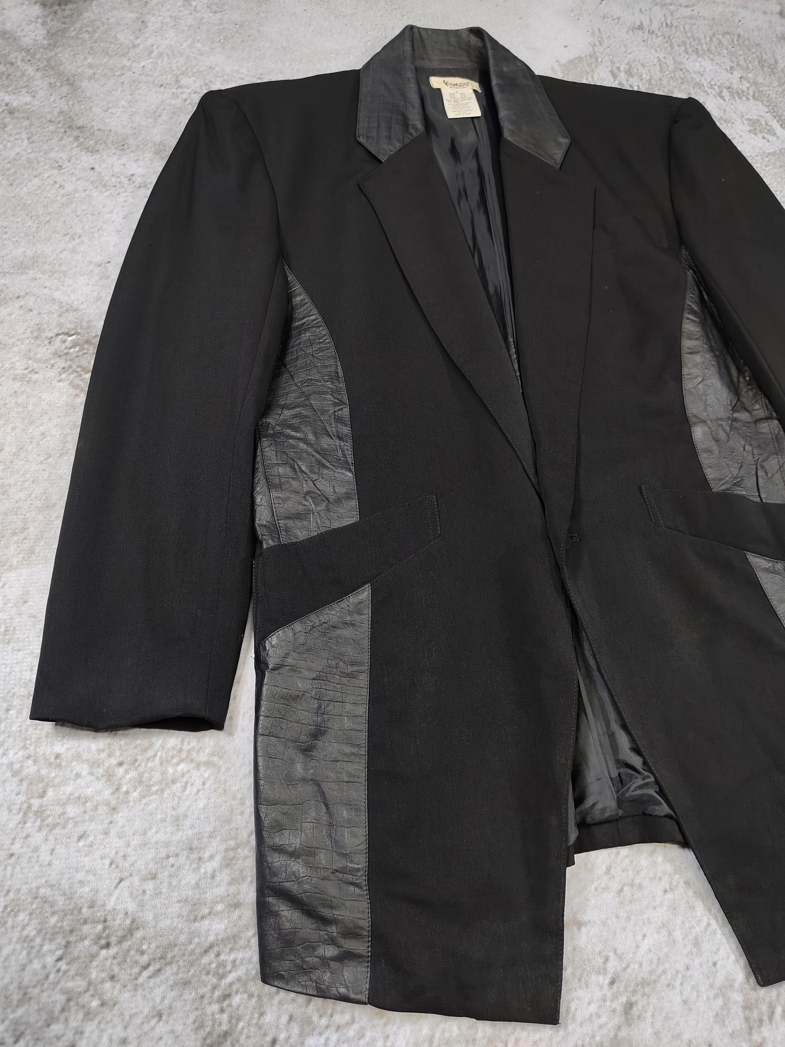 Kansai Yamamoto 80s Kansai- Archived Gothic Minimalist Leather Panel Blazer Size US M / EU 48-50 / 2 - 4 Thumbnail