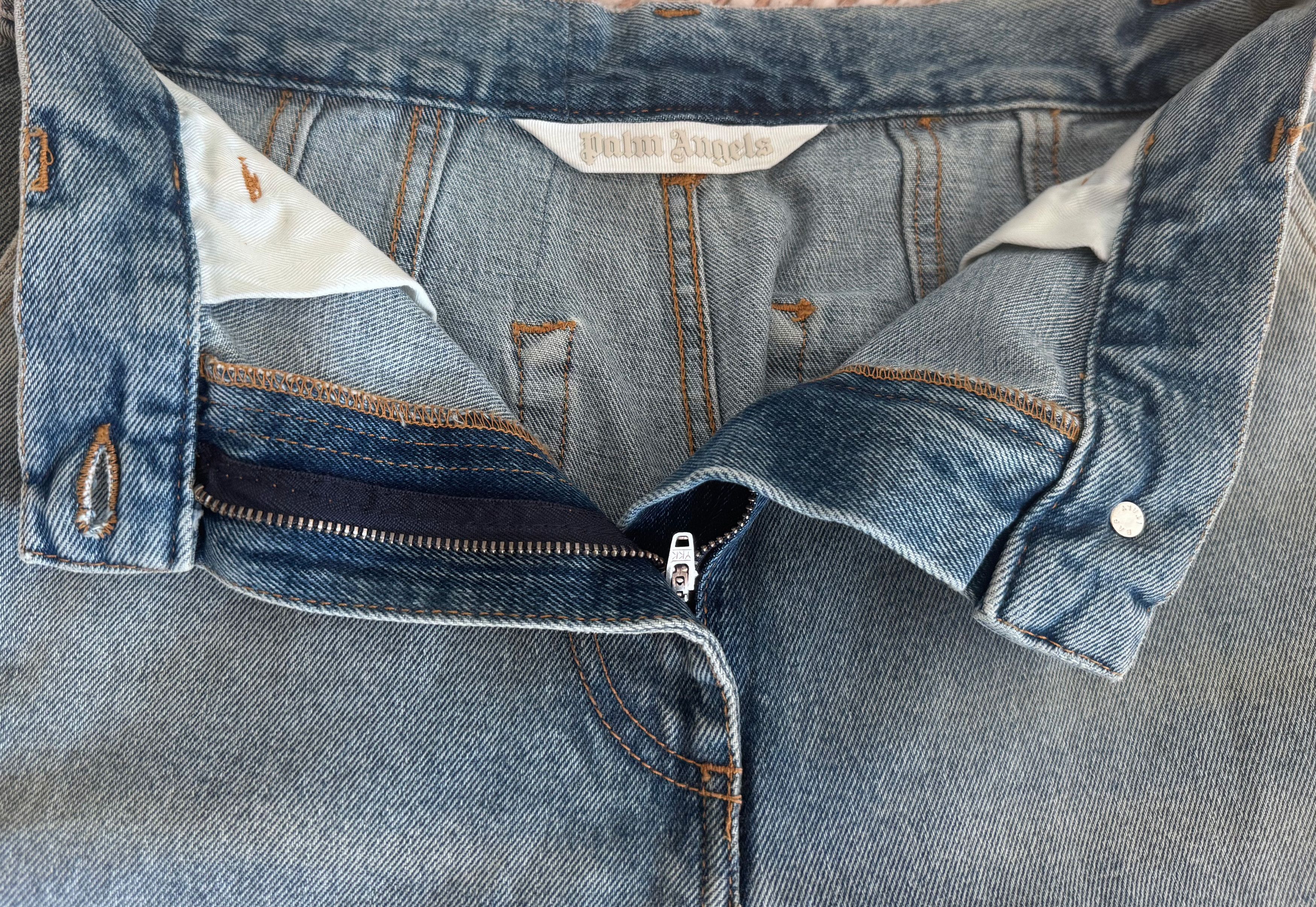 Palm Angels Palm Angels Paris Wide Leg Distressed Denim Jeans Size 27" / US 4 / IT 40 - 6 Thumbnail