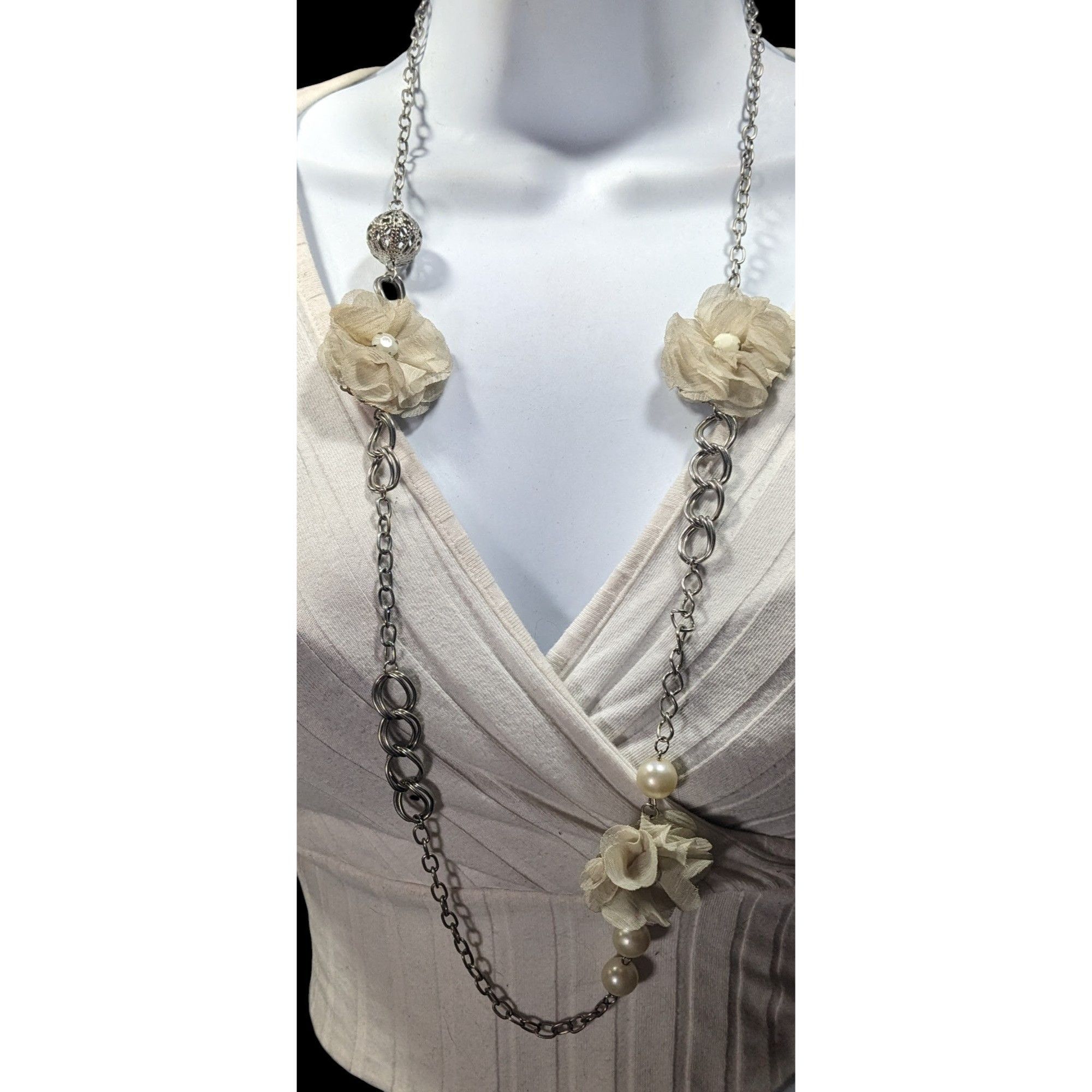 Other Retro Fairycore White Flower And Faux Pearl Necklace With Si Size ONE SIZE - 4 Thumbnail