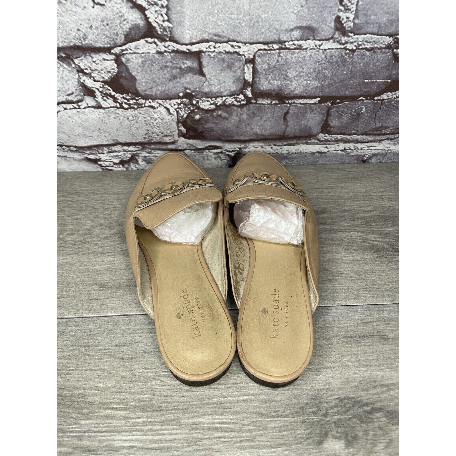 Kate Spade Kate Spade Nude Pink Leather Floral Accent Pointed Mules Sho Size US 8 / IT 38 - 15 Thumbnail