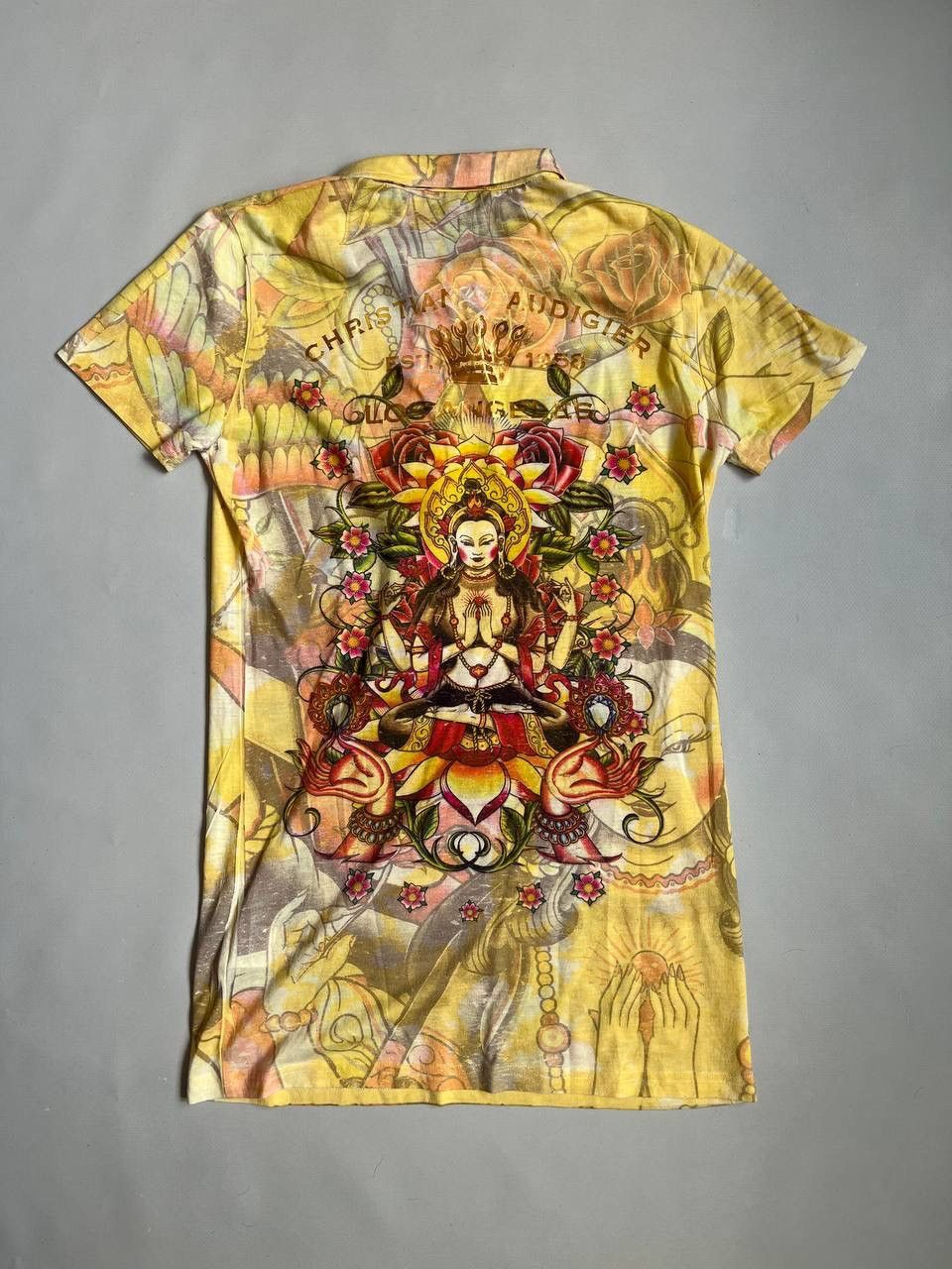 Christian Audigier Christian Audigier Women Buddha Yellow Printed Polo Shirt Size M / US 6-8 / IT 42-44 - 10 Thumbnail