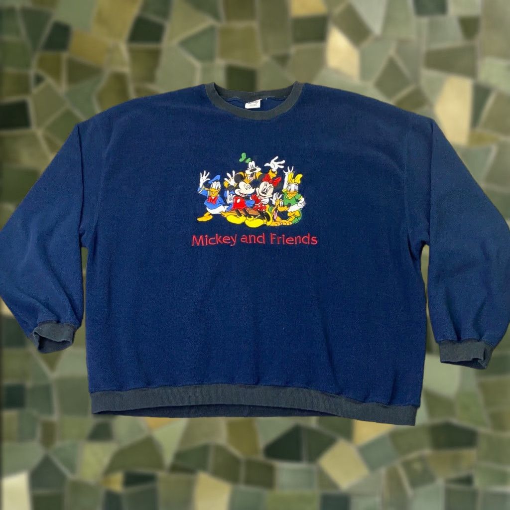 Disney VINTAGE Disney Sweatshirt Womens XL Blue Fleece Mickey & Friends Pluto Daisy Crew Neck Embroidered 90s Cartoon Pullover Sweater Size XL / US 12-14 / IT 48-50 - 1 Thumbnail