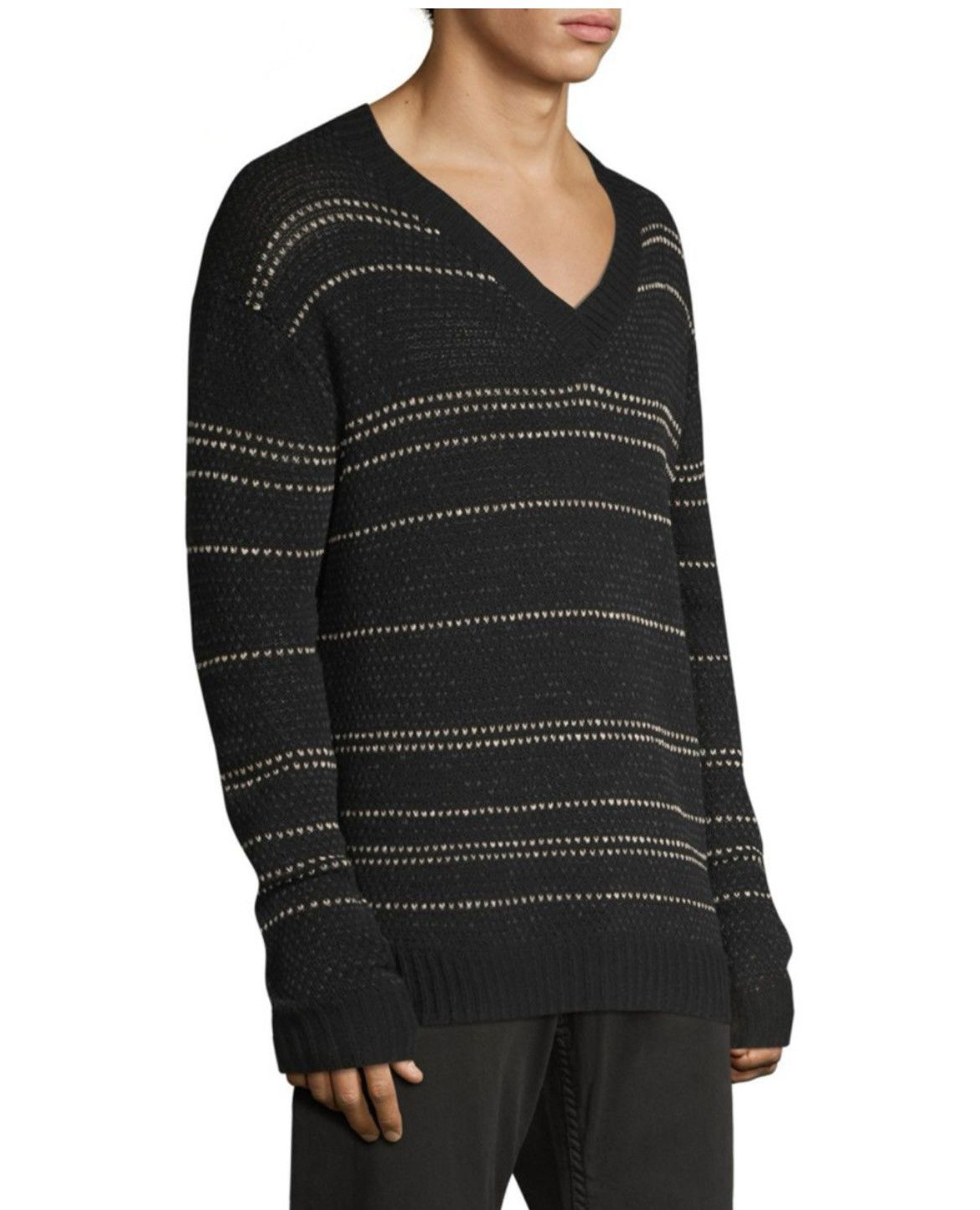 John Varvatos Jacquard stripe Knit Long Sleeve V-Neck Sweater Size medium. Size US M / EU 48-50 / 2 - 6 Thumbnail