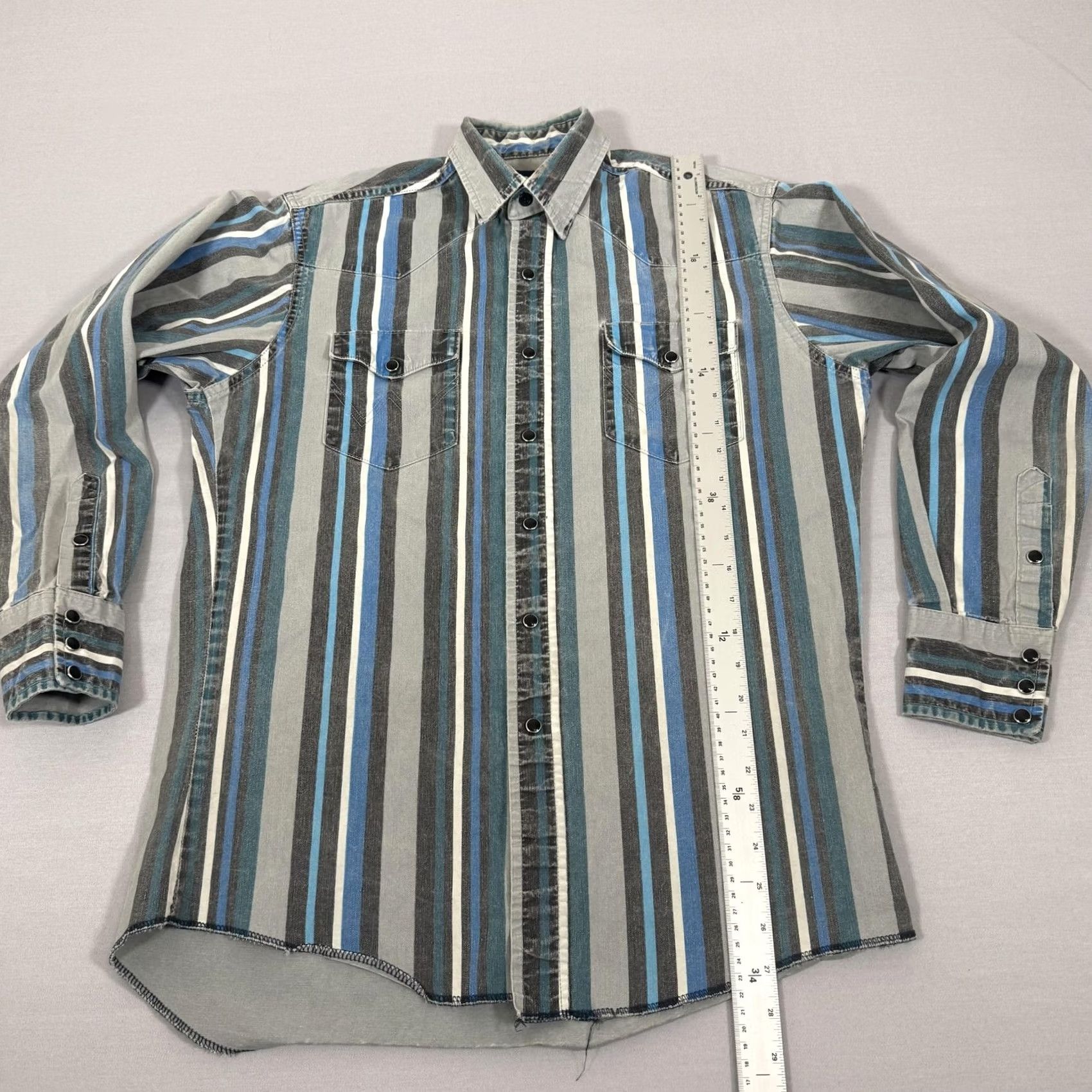 Wrangler VINTAGE Wrangler Shirt Men Medium Brushpopper Stripe Western Pearl Snap 90s Work Size US M / EU 48-50 / 2 - 7 Thumbnail