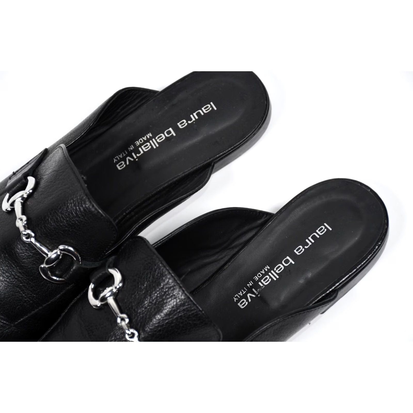 Vintage Laura Bellariva Mules Slipper Leather Black size 40 / US 9 Leather Flat Women Platinum? Size US 7 / IT 37 - 4 Thumbnail