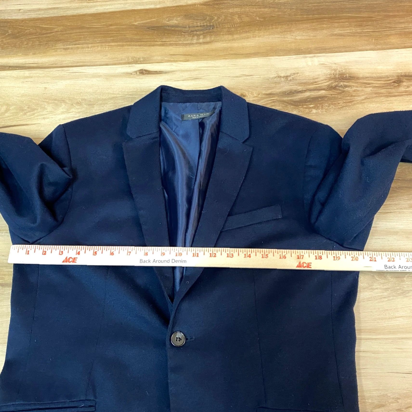 Zara Zara Blazer Men Navy Blue 2 Button Slim Fit Wool Notch Lapel Two-Button Jacket Coat Regular 40 Size 40R - 7 Thumbnail
