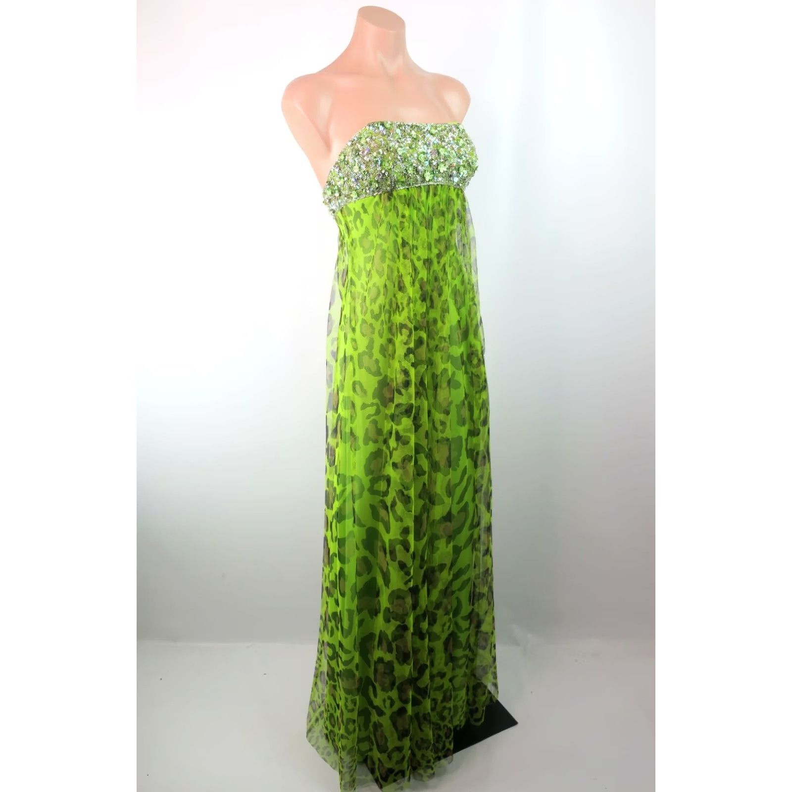 Vintage Jovani Sweetheart Maxi Dress Leopard Print Tulle Sequin Ombre Crepe Party Prom Green 2 Womens Dress Size XS / US 0-2 / IT 36-38 - 5 Thumbnail