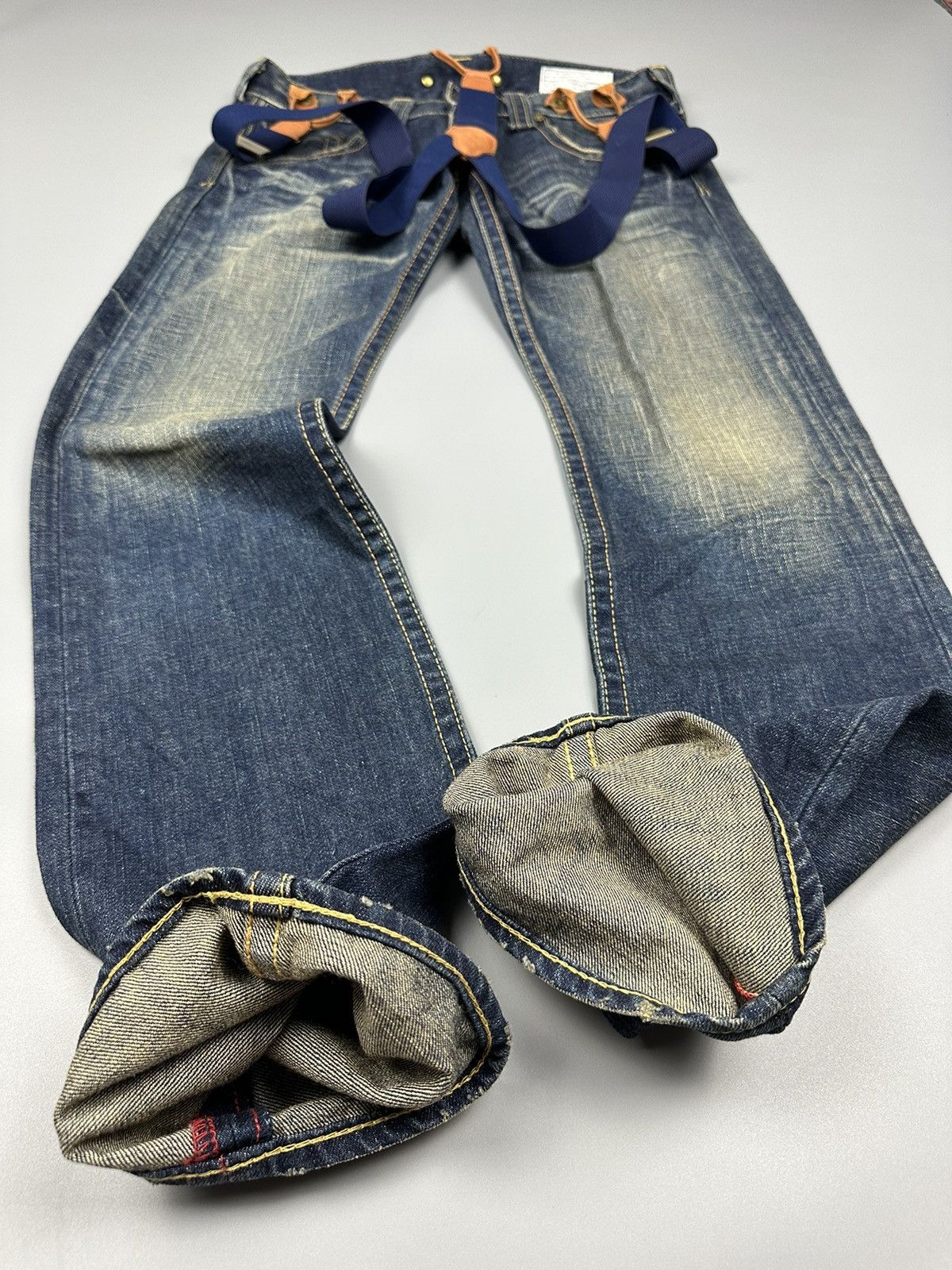 If Six Was Nine × Le Grande Bleu (L.G.B.) 🔥Flared🔥 SLY Glamour Jeans With Suspenders Leather Denim Size US 32 / EU 48 - 14 Thumbnail