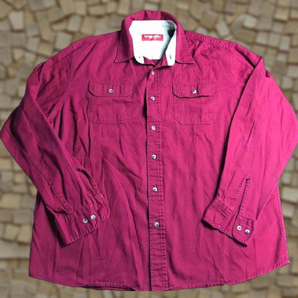 Wrangler Wrangler Shirt Men's XL Burgundy Button Up Long Sleeve Pockets Size US XL / EU 56 / 4 - 1 Thumbnail
