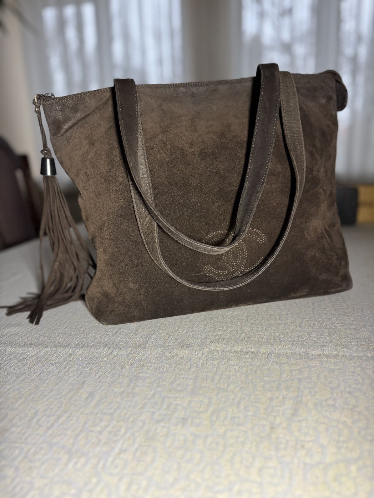 Chanel Chanel Suede Tote Bag Brown CC Logo Tassel Zip Size ONE SIZE - 1 Thumbnail
