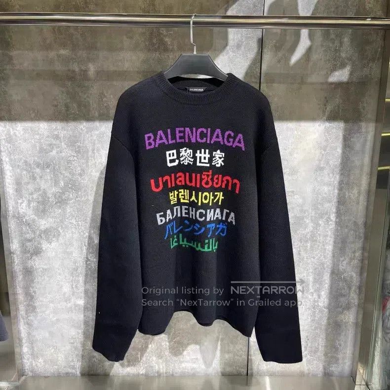 Balenciaga Balenciaga Seven Nations Slogan Rainbow Merino Wool Knitwe Size US S / EU 44-46 / 1 - 1 Thumbnail