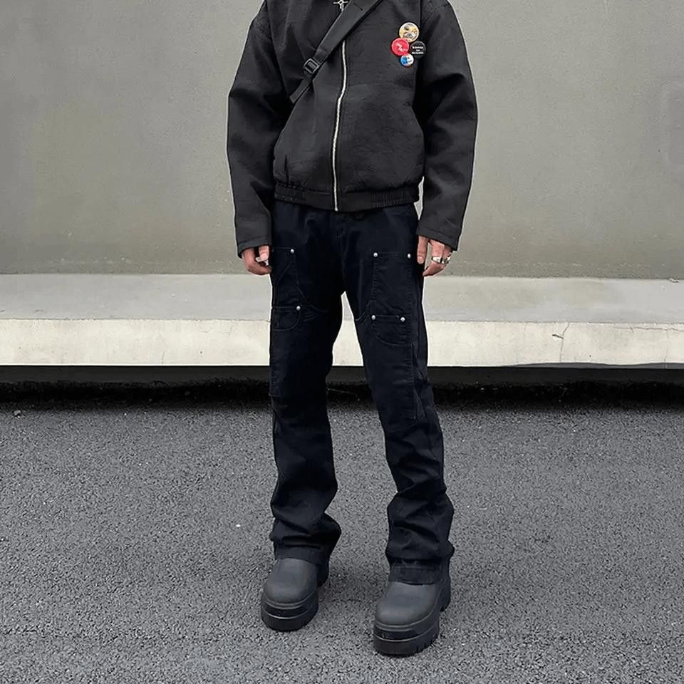 Black Slim Straight Carpenter Cargo Pants