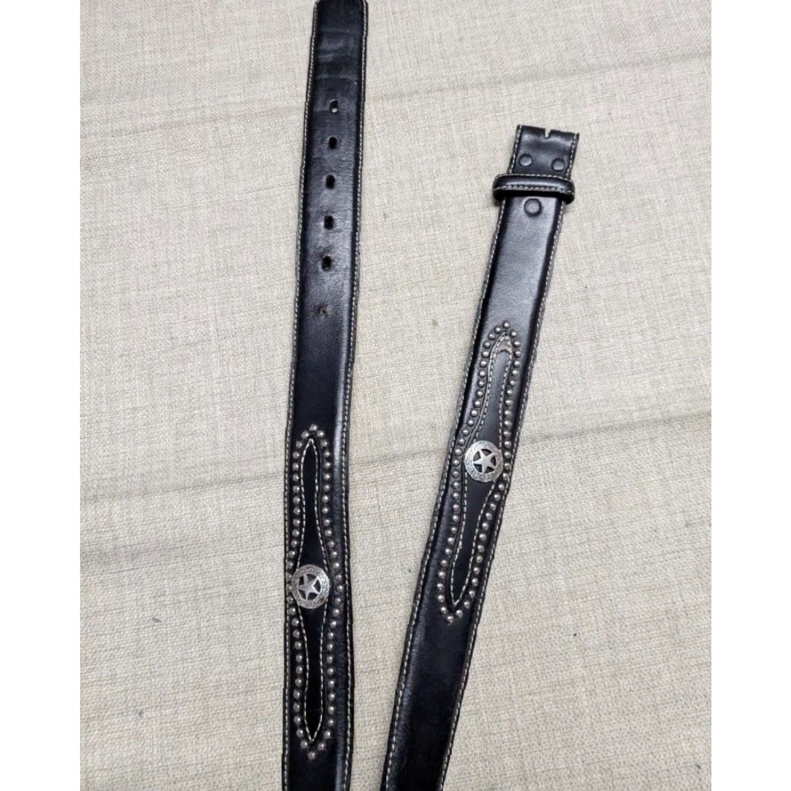 Vintage VINTAGE Nocona belt western Studded leather belt 38 Texas Lonestar Concho Buckle Matted Black Mens Belt Size 38 - 5 Thumbnail