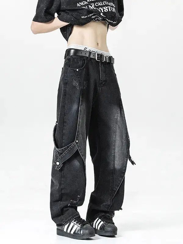 Japanese Brand Retro loose straight leg spliced jeans Size US 32 / EU 48 - 2 Thumbnail