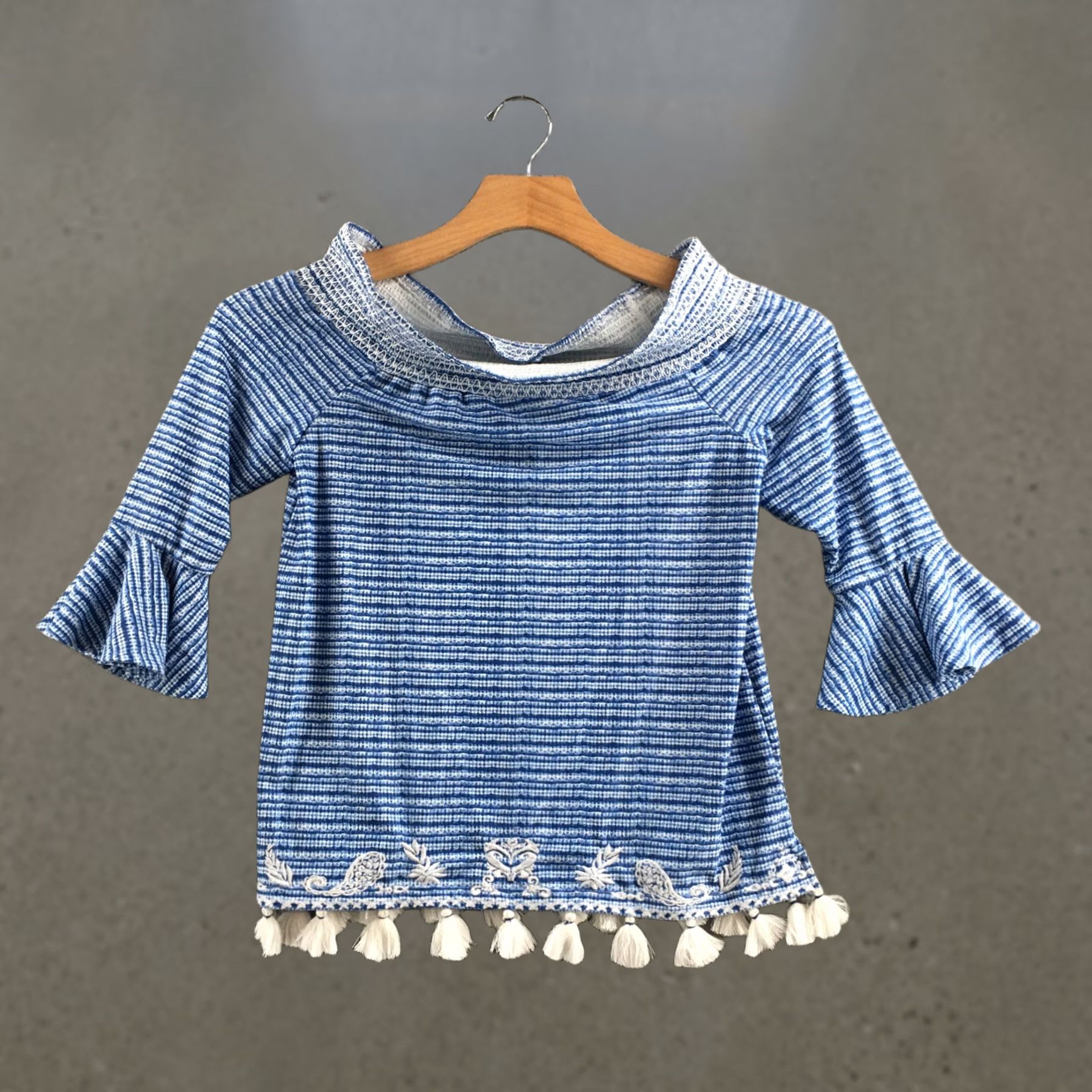 Vintage Cabana Life Top Womens S Blue White Tassel Charleston Coverluxe Smocked NEW Shirt Women S Small Blue White Tassel Charleston Coverluxe Smocked NEW Size S / US 4 / IT 40 - 1 Thumbnail
