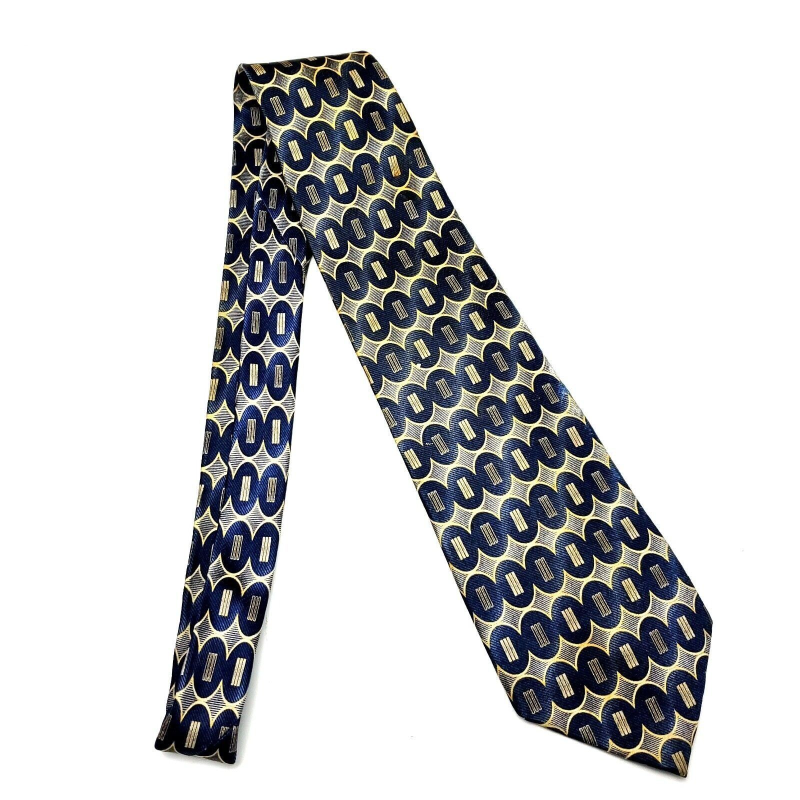 Pierre Cardin Pierre Cardin Silk Tie Print Blue Tan Geometric Wide Size ONE SIZE - 6 Thumbnail